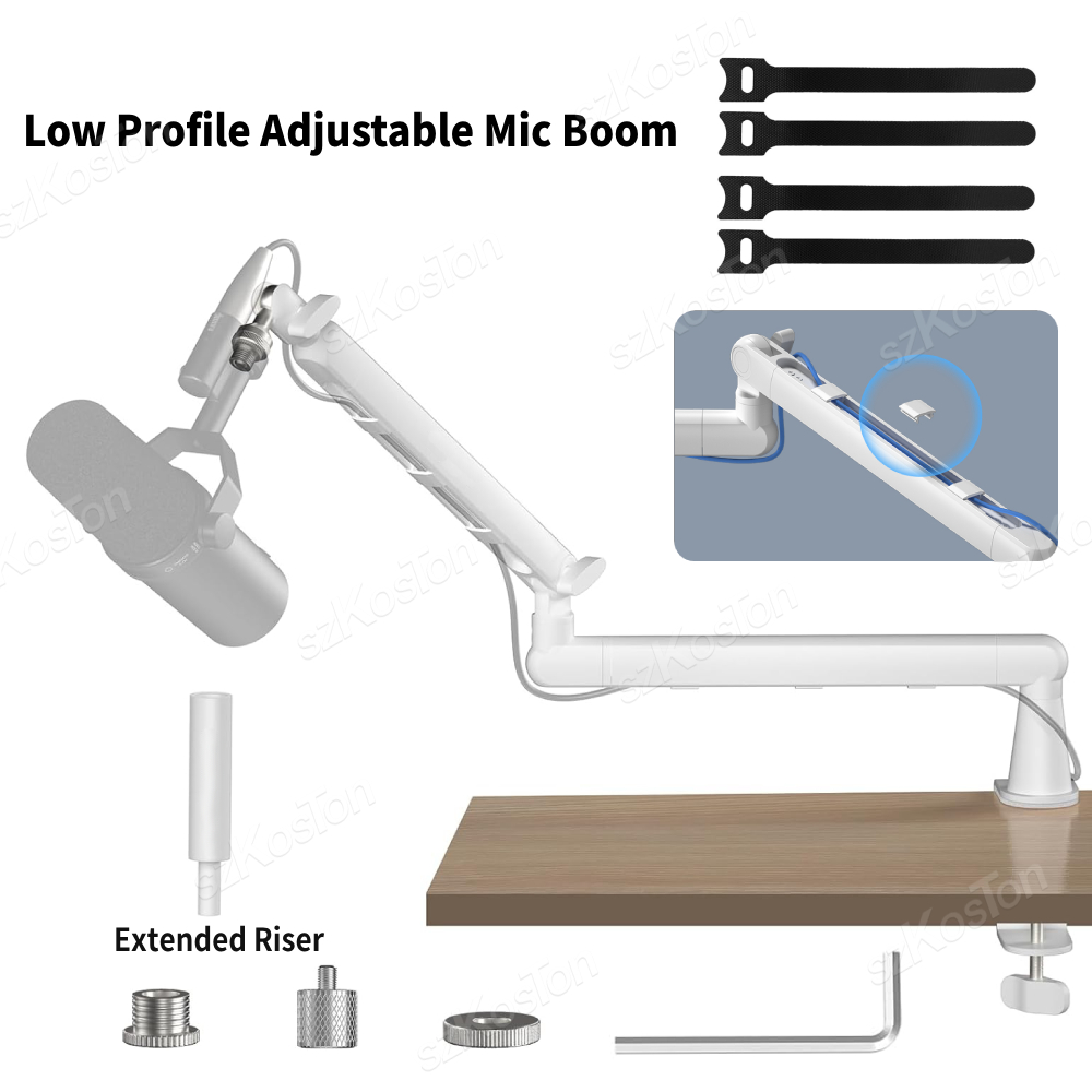 Microphone Arm Boom - White Microphone Boom Arm Adjustable Low