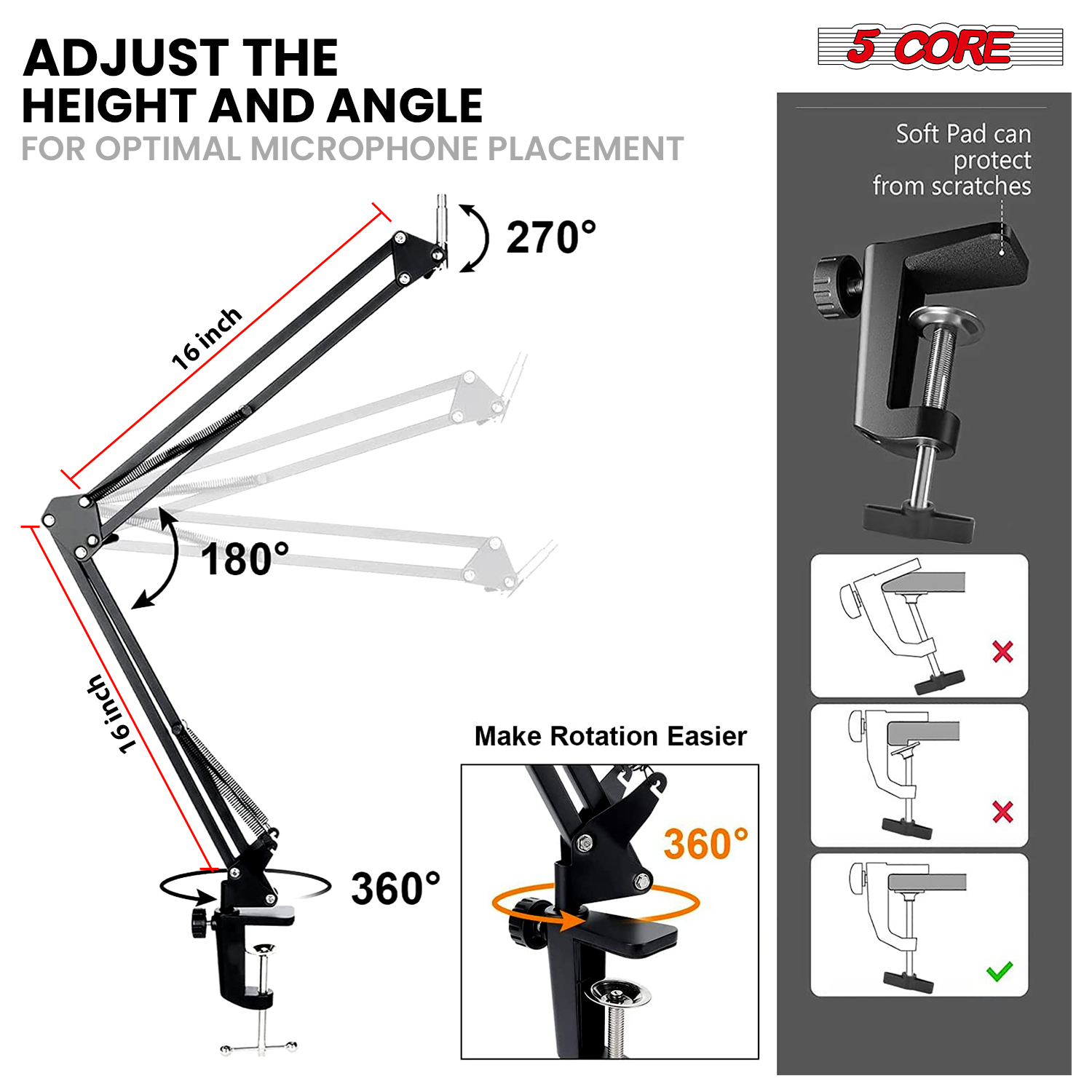 5 Core Microphone Stand Suspen - đánh giá và giá Microphone Arm Boom